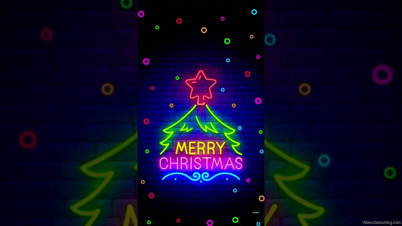 Merry Christmas Neon Sign Full Screen Status Video